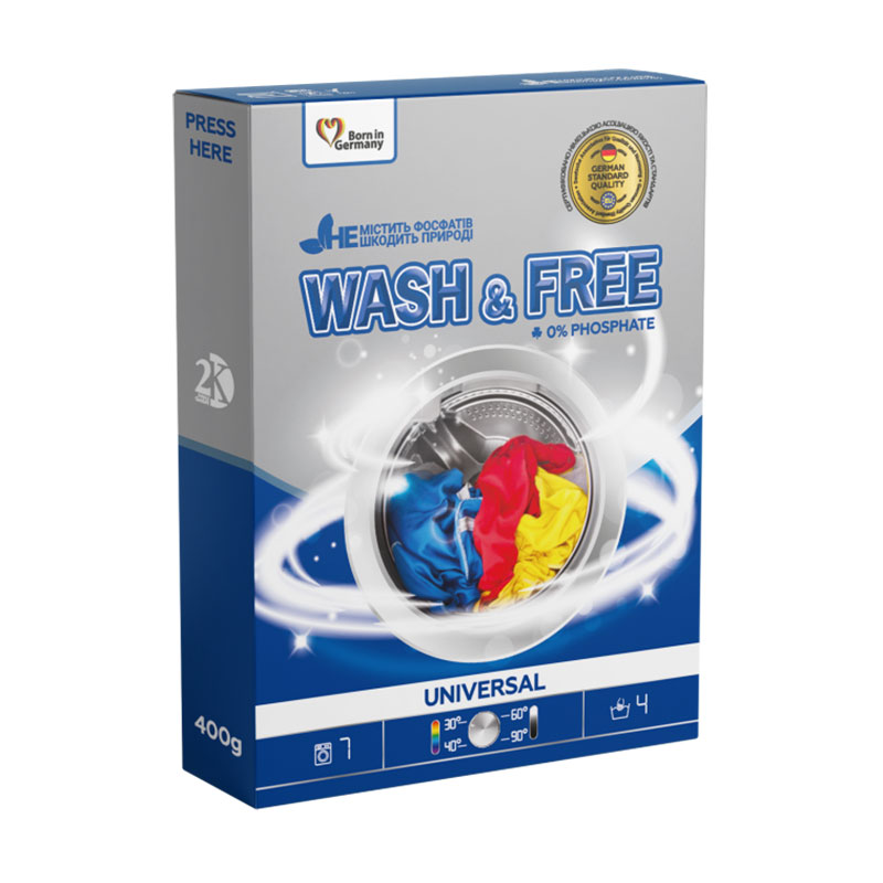 Універсальний порошок для прання Wash &amp; Free Universal Washing Powder, 7 циклів прання, 400 г